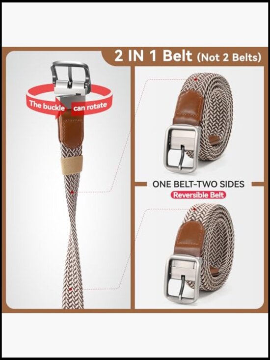 Braided Stretch Elastic Belt with Pin Oval Buckle PU Loop End Tip main image 6